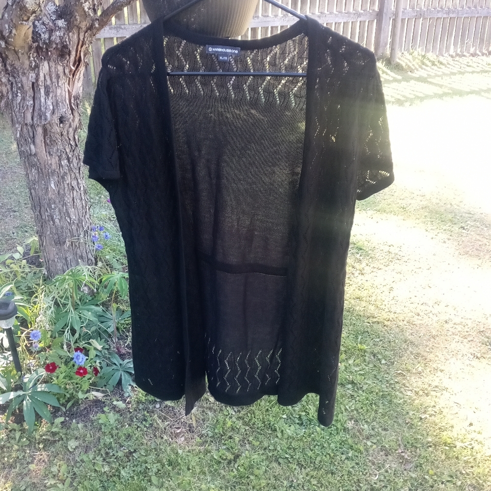 Warehouse One.Black Sheer Open-Front Cardigan